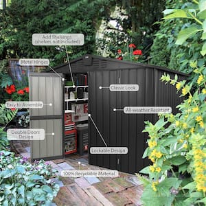 8.2 ft. W x 6.2 ft. D Metal Outdoor Tool Storage Shed with Lockable Double Door for Backyard, Black (45.6 sq. ft.)