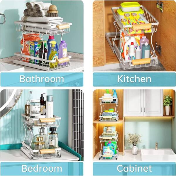 1pc Under Sink Organizer With Sliding Basket, 2-layer Storage