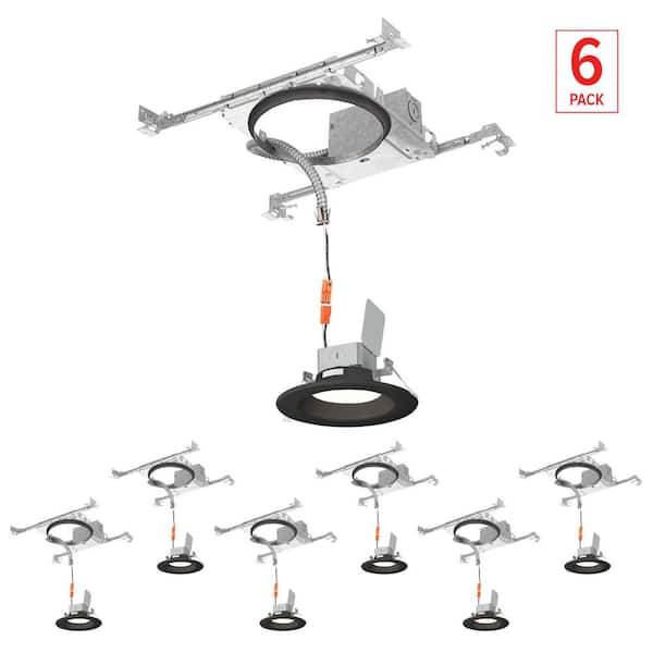 6 in. Selectable CCT Integrated LED Black Canless Baffle w/ New Construction Mounting Frame, (6-Pack) Light Kit
