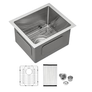 14 in. Undermount Single Bowl 16-Gauge Stainless Steel Kitchen Bar Sink with Bottom Grid and Strainer