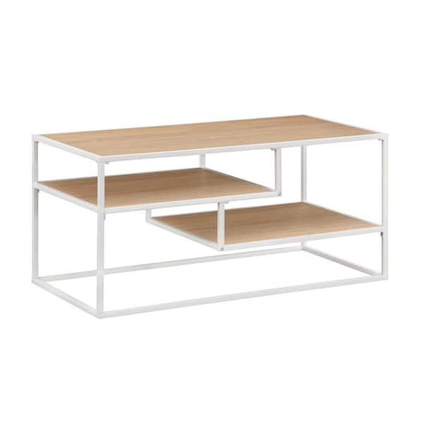 Modern 40 in. Coastal Oak and White Rectangle Wood Coffee Table with 1-Shelves