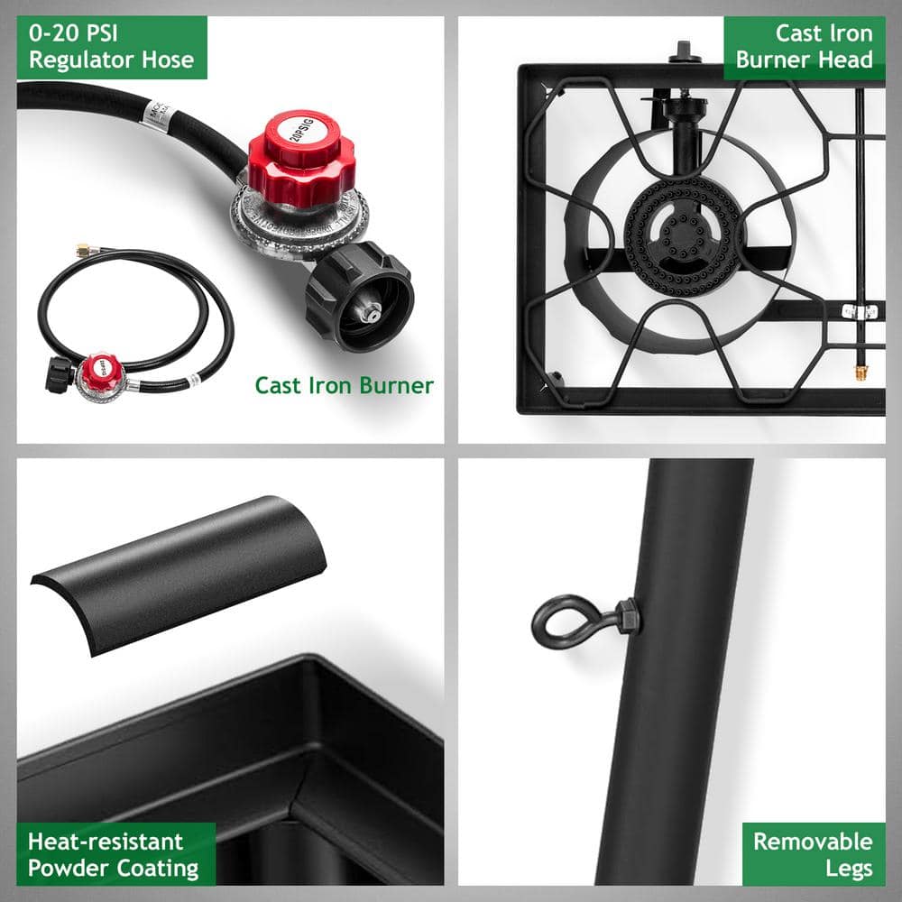 Black Cast Iron 2-Burner Outdoor Propane Gas Stove with Stand