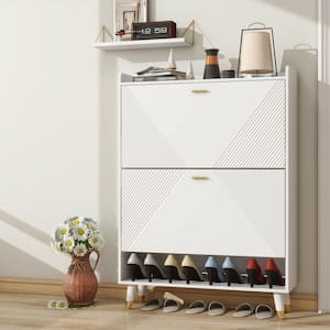 45.24 in. H x 32.68 in. W White Wood Shoe Storage Cabinet with 2-Drawers and 1-Open Shelf, Fits up to 20-Pair Of Shoes