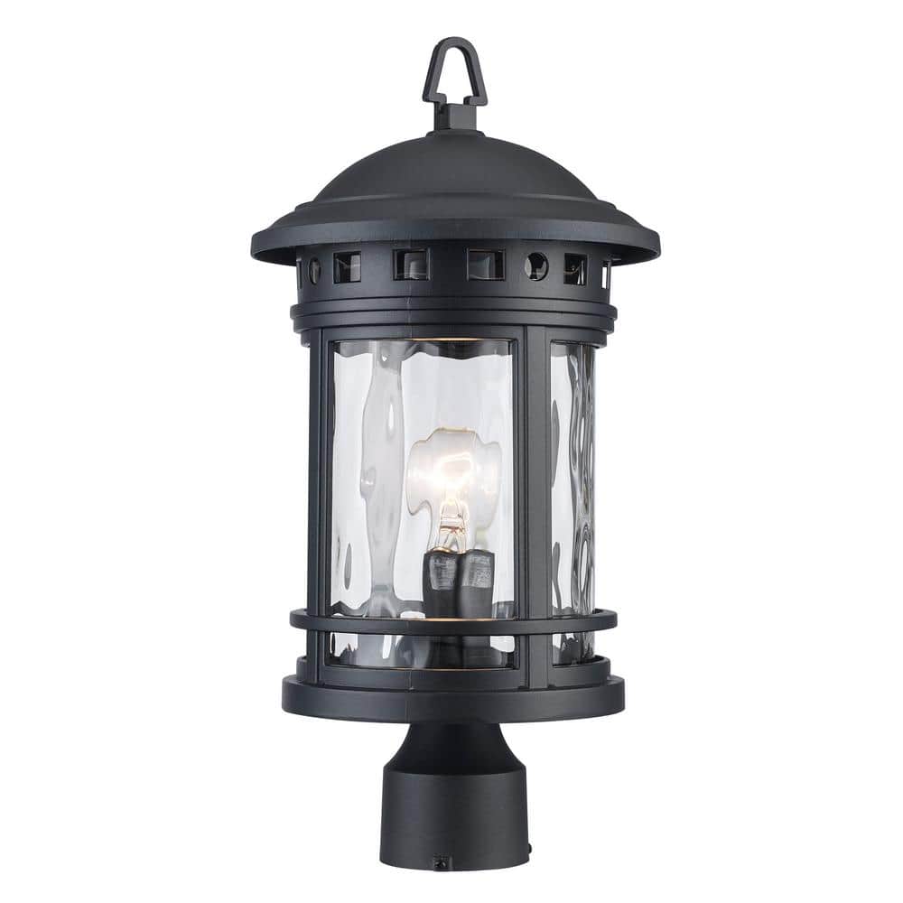 Mission Silica Water-Glass 18.5" Black Outdoor Post Lantern
