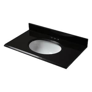31 in. x 22 in. Granite Vanity Top in Midnight Black with White Bowl and 4 in. Faucet Spread