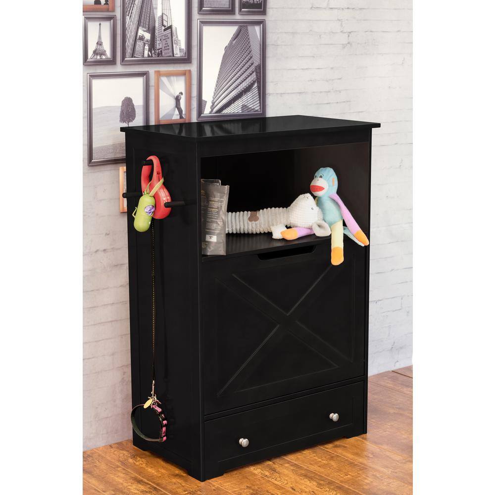 Elevated Black Stainless Steel Pet Feeder with Storage