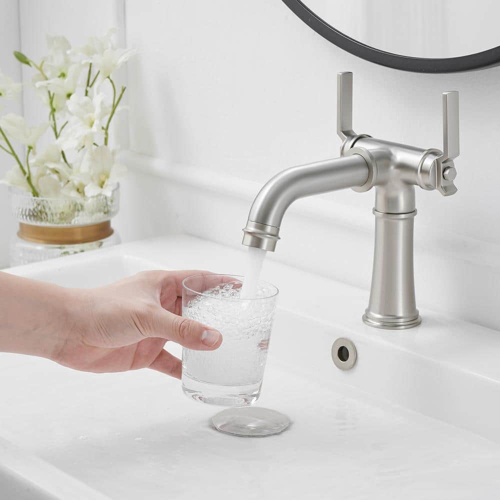 Brushed Nickel Double Handle Industrial Bathroom Faucet