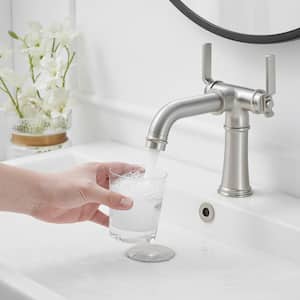 Double Handle Industrial Style Bathroom Faucet Lavatory Mixer Tap Commercial Vanity In Brushed Nickel