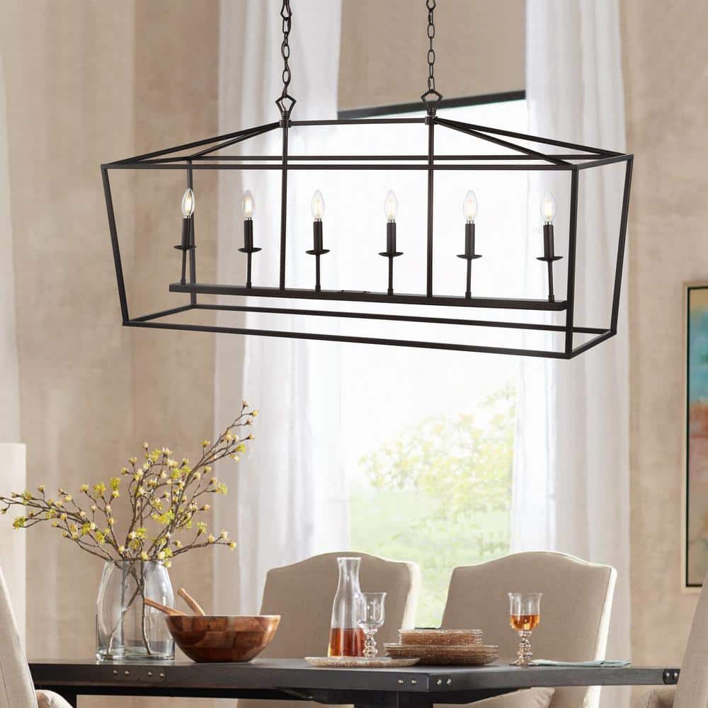 Pagoda 49" Oil Rubbed Bronze LED 6-Light Farmhouse Lantern Pendant