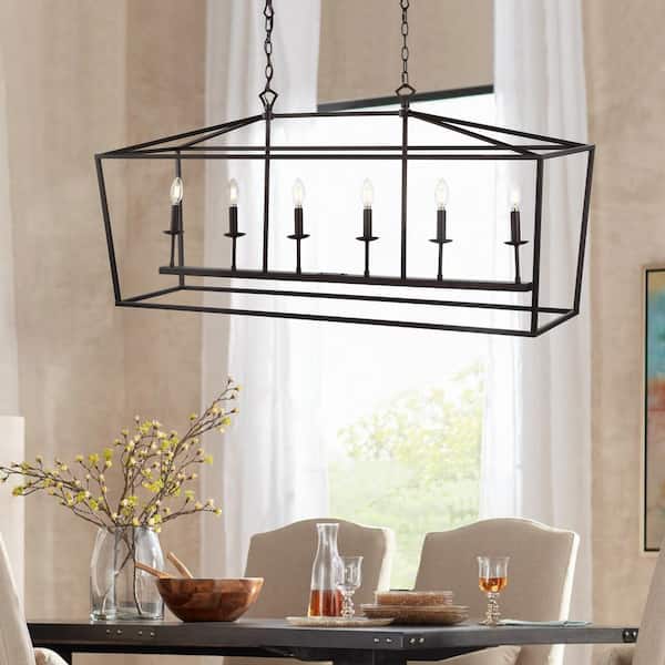 JONATHAN Y Pagoda 49 in. 6-Bulb Oil Rubbed Bronze Farmhouse