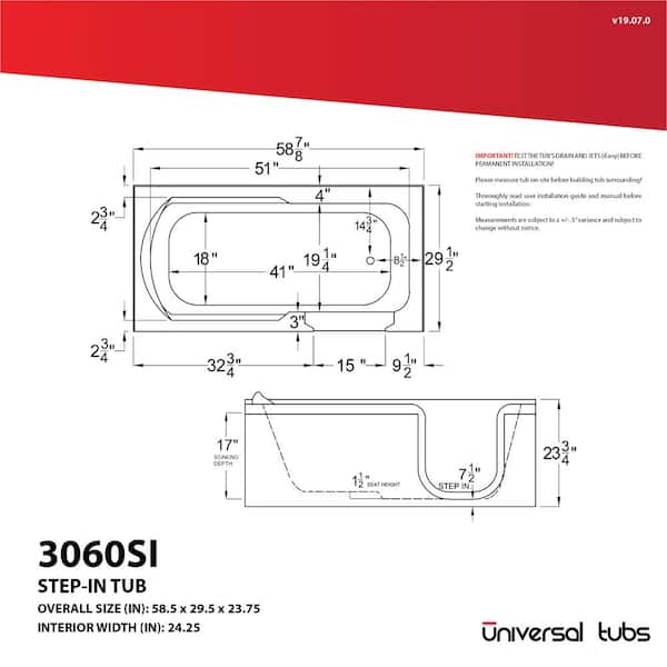 HD Series 30 in. x 60 in. Left Drain Step-In Walk-In Air Tub in White