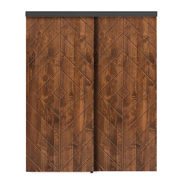 CALHOME 72 in. x 80 in. Hollow Core Walnut Stained Pine Wood Interior Double Sliding Closet Doors