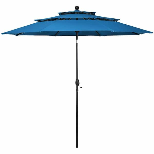 ANGELES HOME 10 ft. Double Vented Aluminum Market Patio Umbrella in Blue