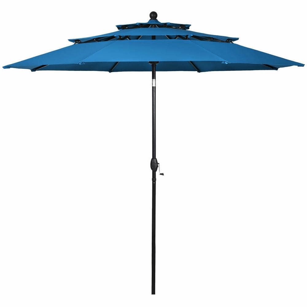 CASAINC 10 ft. 3-Tier Double Vented Aluminum Sunshade Shelter Market Patio Umbrella in Blue without Base HYUB-04BL Sansujyuku sansujyuku.com