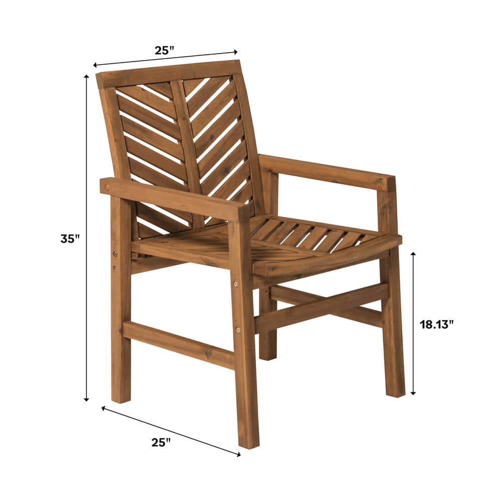 Set of 2 Brown Chevron Slatted Acacia Wood Patio Chairs