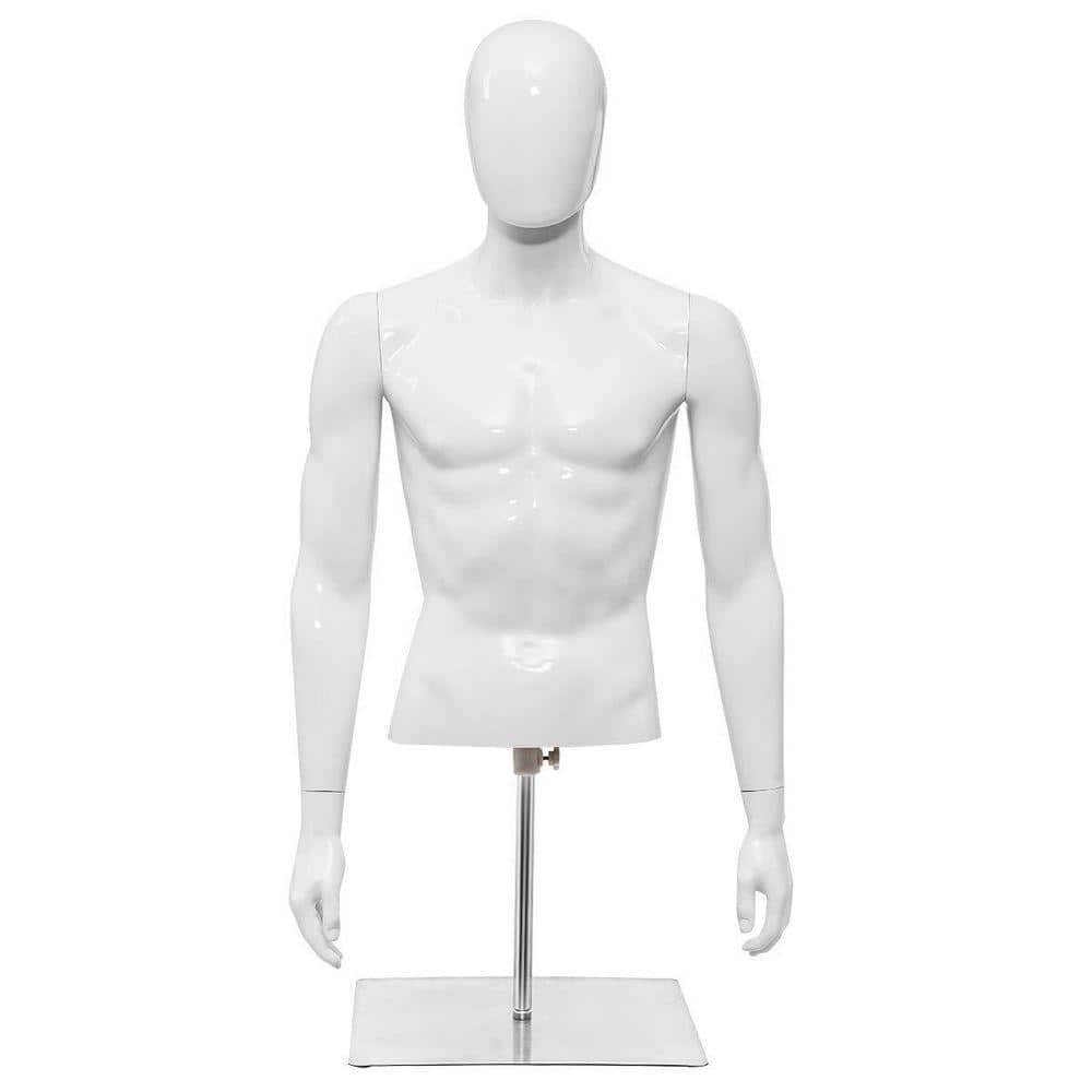 男性マネキン ホワイト Mecale Bright White 19 in. x 48 in. Male Torso PP Plastic