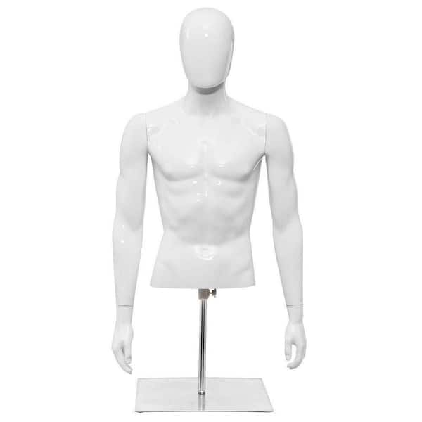Bright White 19 in. x 48 in. Male Torso PP Plastic Mannequin