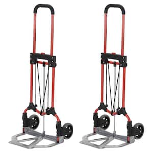 160 lbs. Load Capacity Red/Silver Personal Folding Hand Truck with Rubber Wheel (2-Pack)