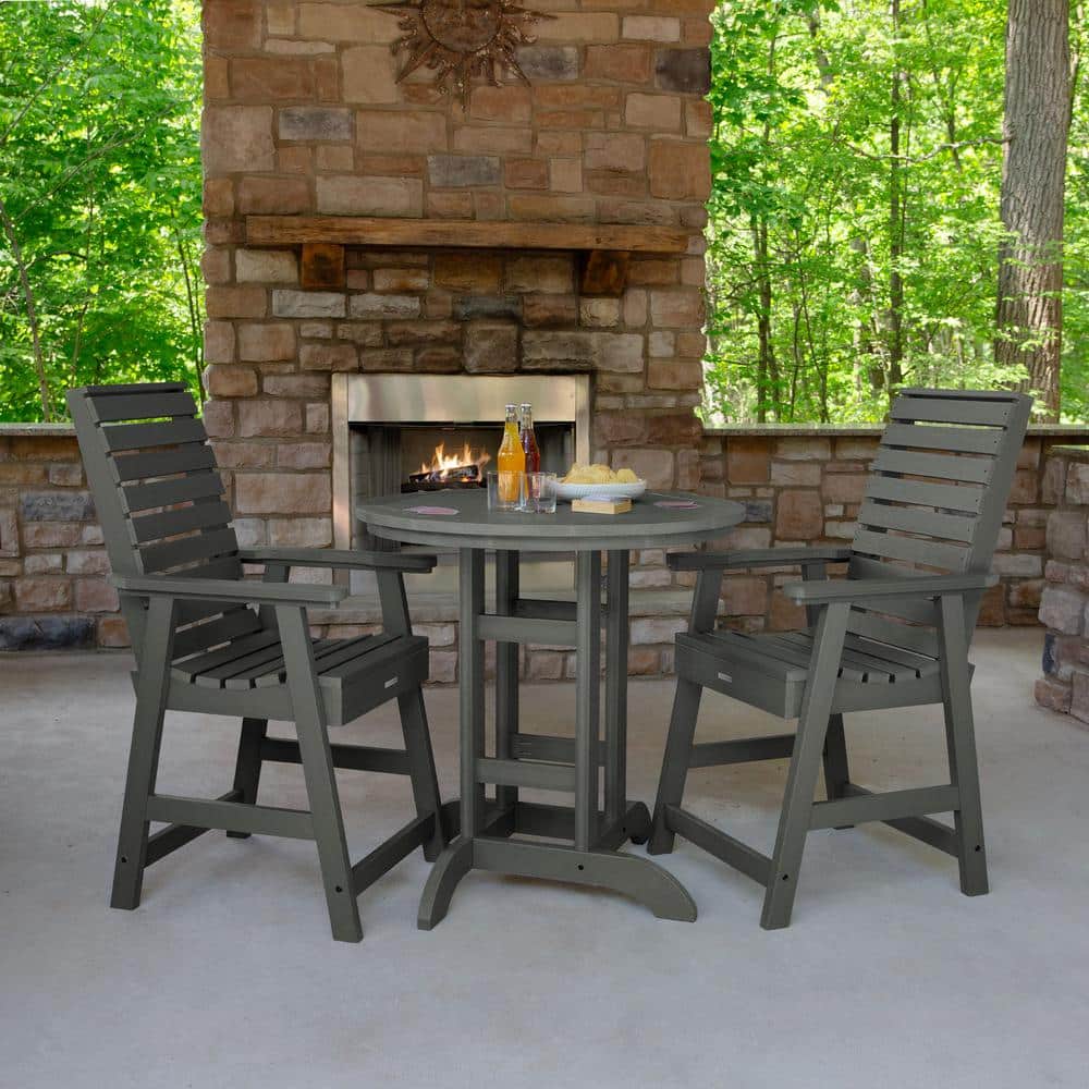 Weatherly Coastal Teak 3-Piece Recycled Plastic Round Outdoor Balcony Height Dining Set price history on PriceWatchPro