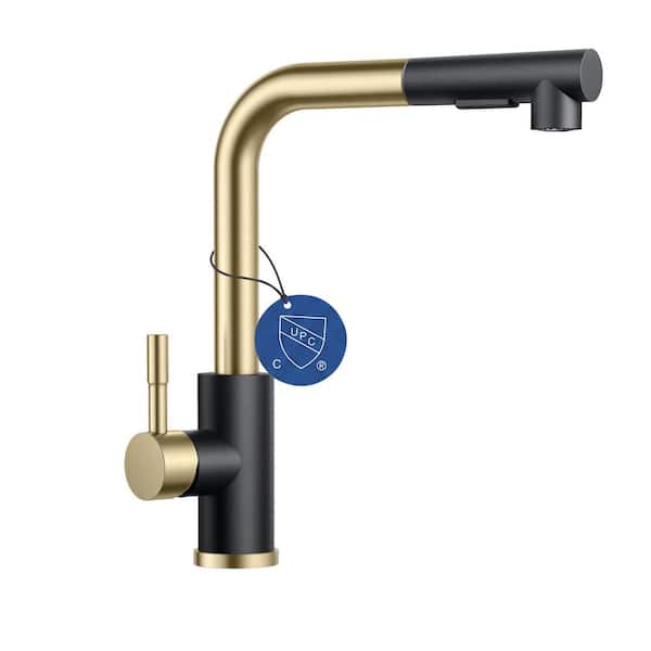 Single-Handle Kitchen Sink Faucet with Pull Down Sprayer Kitchen Faucet in Black Gold