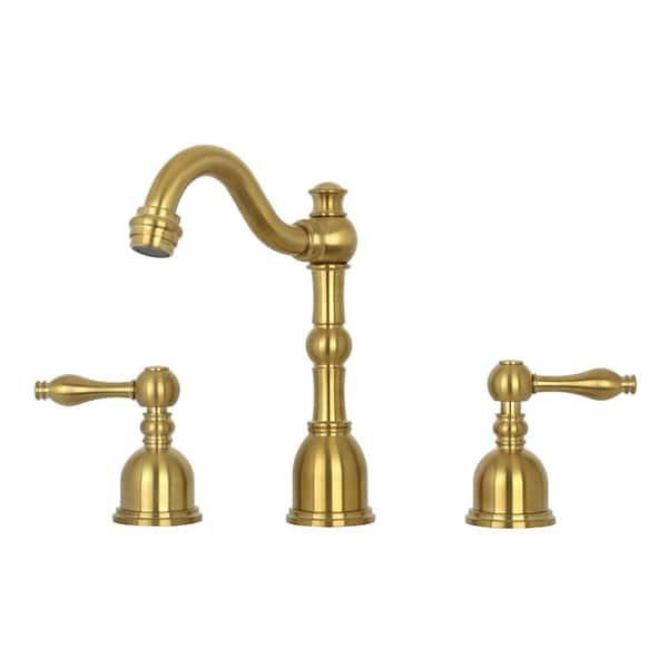 Akicon 8 in. Widespread 2-Handle Mid-Arc Bathroom Faucet in Brushed Gold
