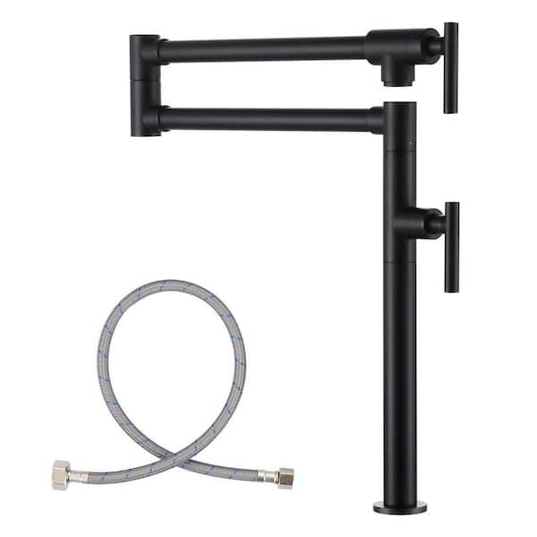 Deck Mounted Pot Filler Kitchen Faucet with Double Handle in Matte Black