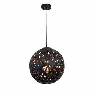 Meadow 16 in. 1-Light Black Pendant/Chandelier with Paper Shade