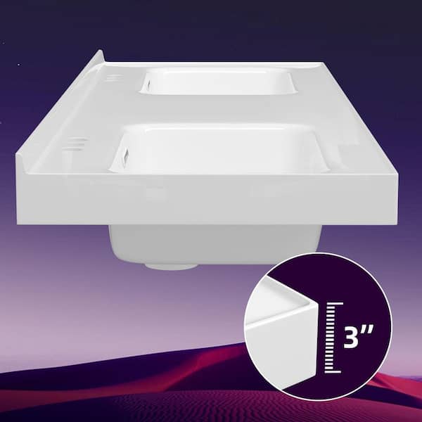 Zeafive 61 in. W x 22 in. D Solid Surface White Rectangular Double
