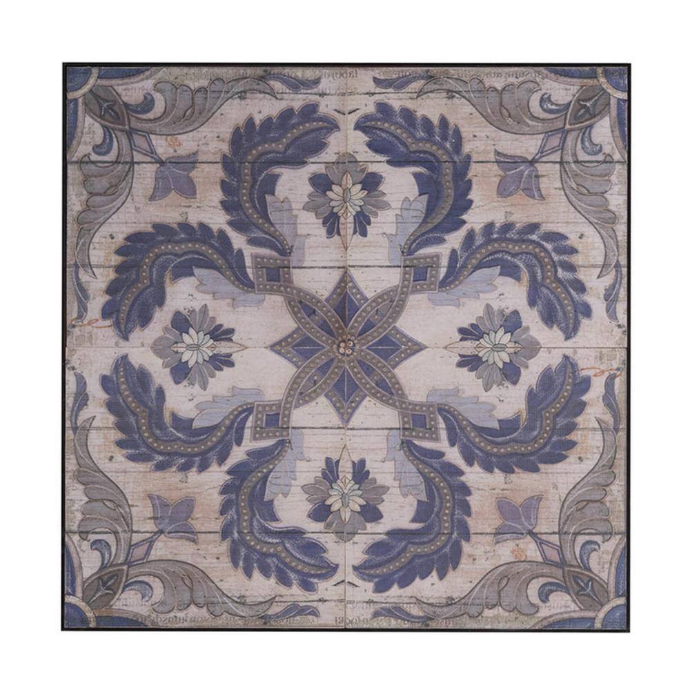 48" Blue and Gray MDF Floral Mandala Wall Art Tile