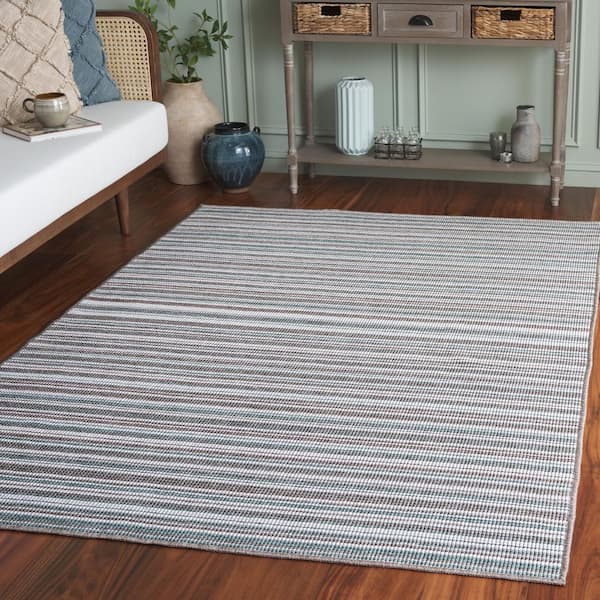 Escape Green/Brown 9 ft. x 12 ft. Machine Washable Striped Modern Area Rug