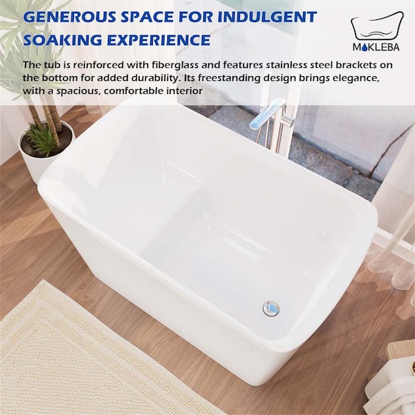 47 in. Acrylic Flatbottom Not Whirlpool Freestanding Japanese Soaking Bathtub with Pedestal Soking SPA Tub in White