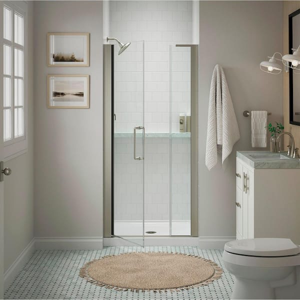 KOHLER Cursiva 33-36 in. W x 72 in. H Frameless Pivot Shower Door in Anodized Brushed Nickel