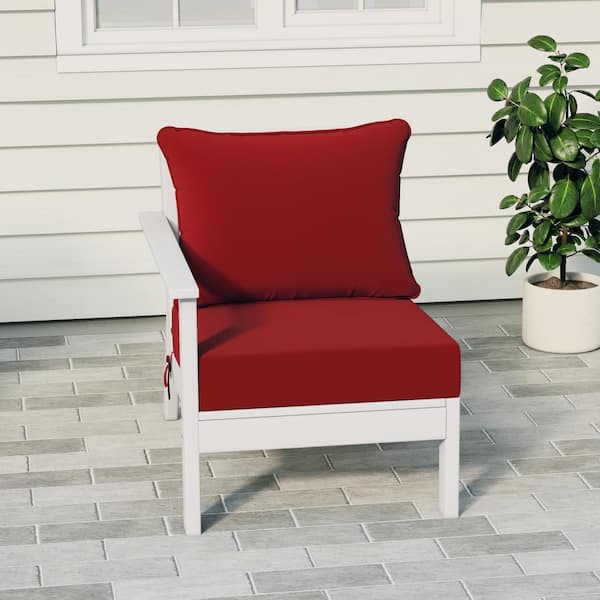 Birchwood Outdoor Patio Deep Seating Left Facing Arm HDPE Lounge Chair in White with Red Cushions