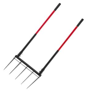 Handle Length 42.13 in. Garden Fork, 5-Tine Pitchfork with Dual Fiberglass Handles,U-Shaped Design Broadfork Hand Tiller