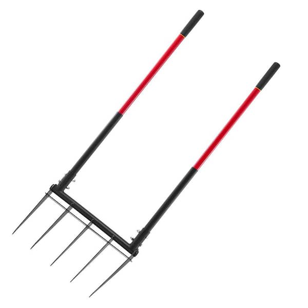 Handle Length 42.13 in. Garden Fork, 5-Tine Pitchfork with Dual Fiberglass Handles,U-Shaped Design Broadfork Hand Tiller