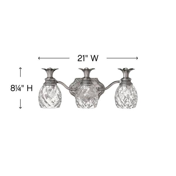 HINKLEY - Plantation 21 in. 3 Light Polished Antique Nickel Vanity Light