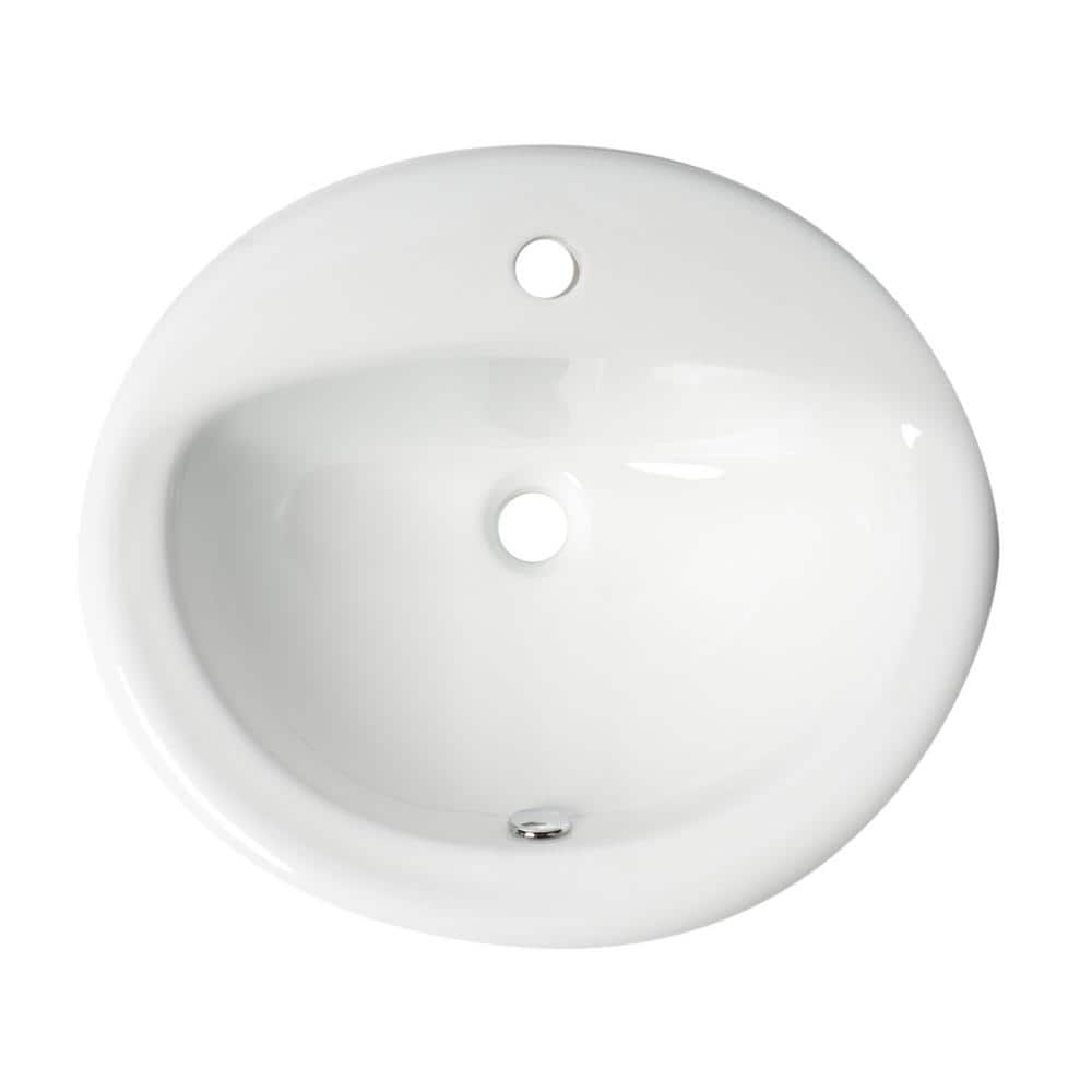 White Ceramic Oval Drop-In Bathroom Sink with Overflow