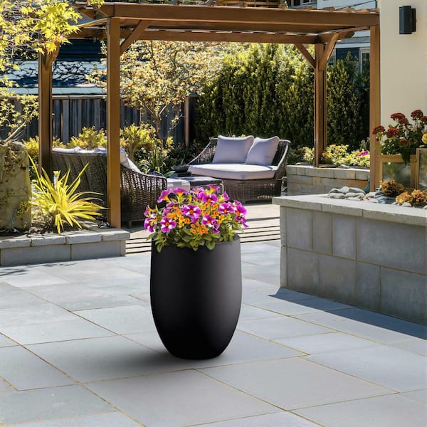 17 in. Large Charcoal Black (Enhanced Interior) Concrete Round Planter / Pot with Drainage Holes
