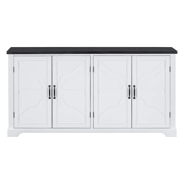 American Country Style White 31.3 in. H Wooden Accent Cabinet with 2-Shelves and 4-Metal Handles