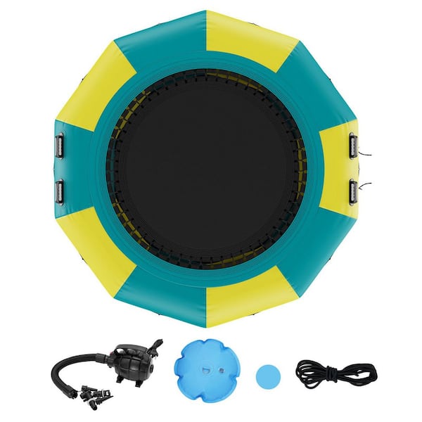 Inflatable Water Bouncer, 10 ft. Recreational Water Trampoline, Portable Bounce Swim Platform with 3-Step Ladder