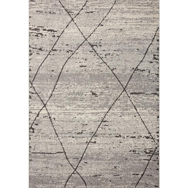 LOLOI II Fabian Grey/Charcoal 2 ft. 7 in. x 7 ft. 6 in. Geometric Moroccan Runner Area Rug