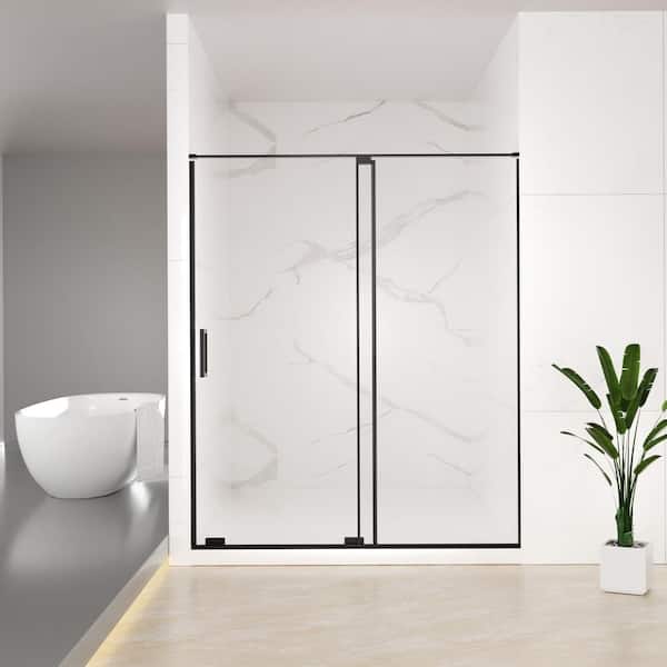 56 to 60 in. W x 72 in. H Single Sliding Semi-Frameless Shower Door in Matte Black Finish with Clear Glass