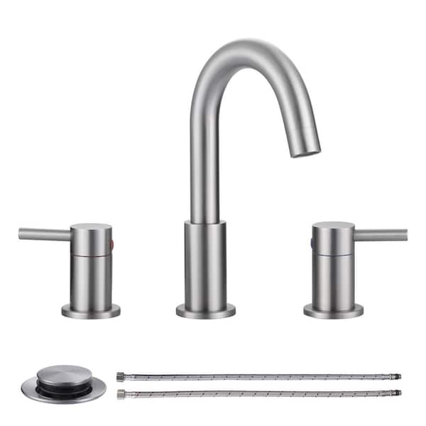 WOWOW 8 in. Widespread Double Handle Bathroom Faucet with Pop-Up Drain in Brushed Nickel