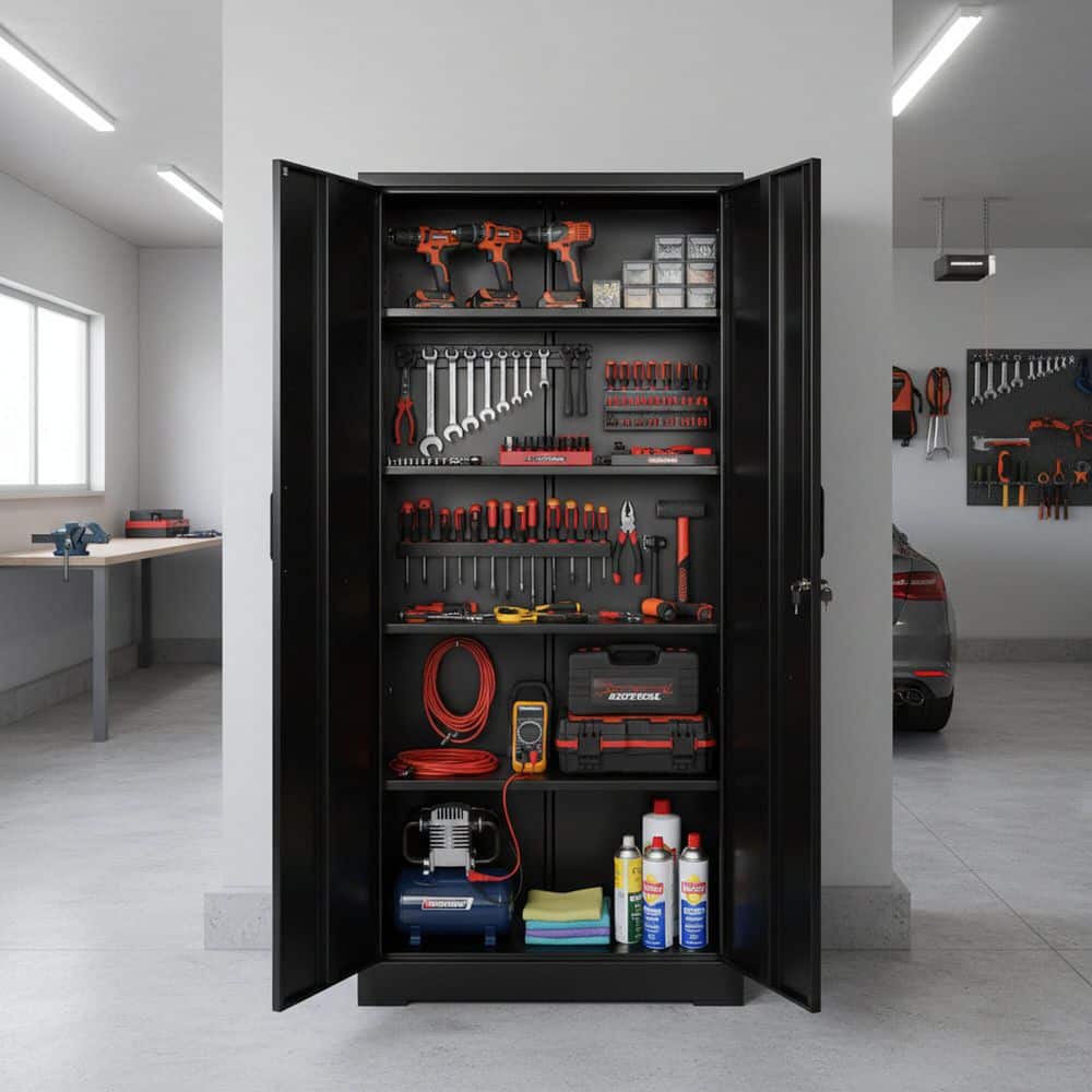 Black 71 in. H Metal Storage Cabinet with Locking Doors, 4 Adjustable Shelves price history on PriceWatchPro