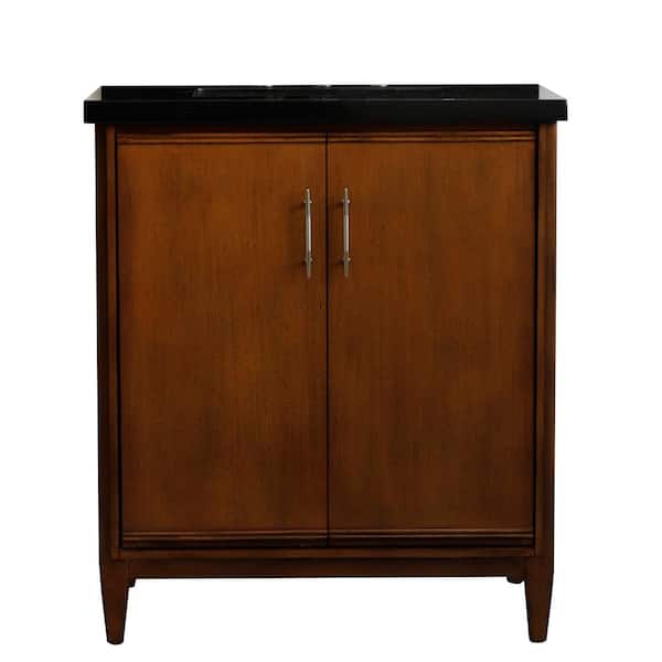 31 in. W x 22 in. D Single Bath Vanity in Walnut with Granite Vanity Top in Black Galaxy with White Rectangle Basin