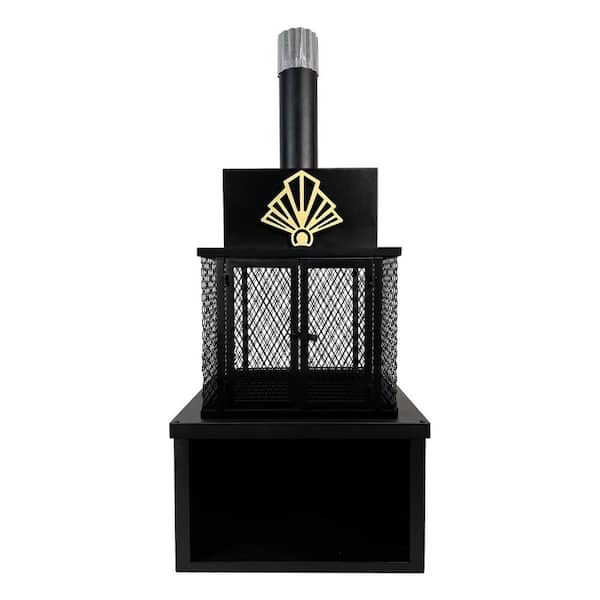 AMITY TRUN LLC 51.57 in. H Iron Wood Burning Outdoor Fireplace with Chimney and Included Wood Grate and Wheels