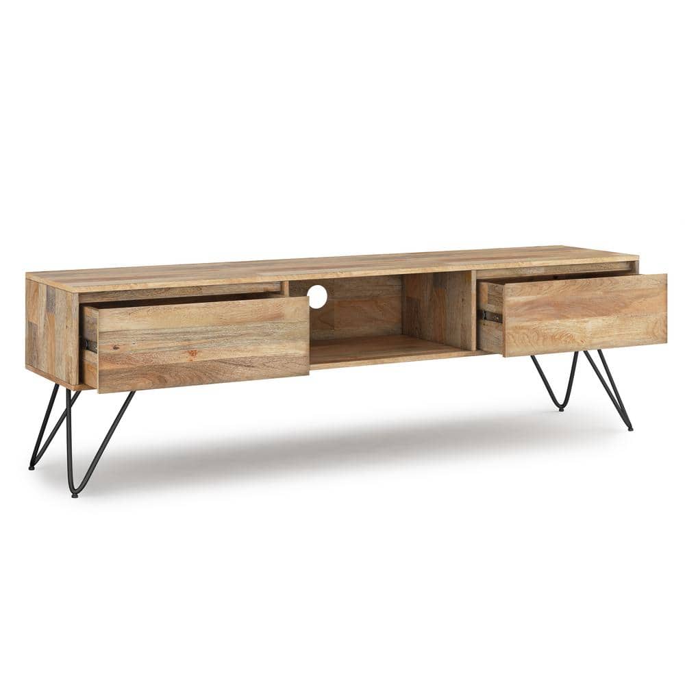 Hunter 68" Natural Mango Wood TV Stand with Black Metal Legs