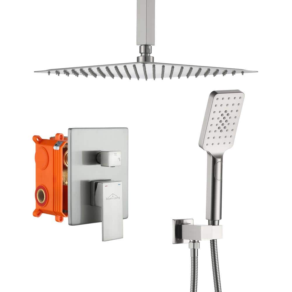 3-Spray Patterns with 2.5 GPM 12 in. Ceiling Mount Dual Shower Heads with P