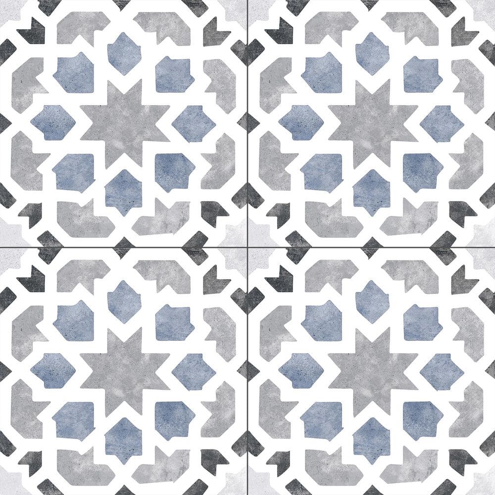 Charmed Blue and Gray Glazed Porcelain Square Tile