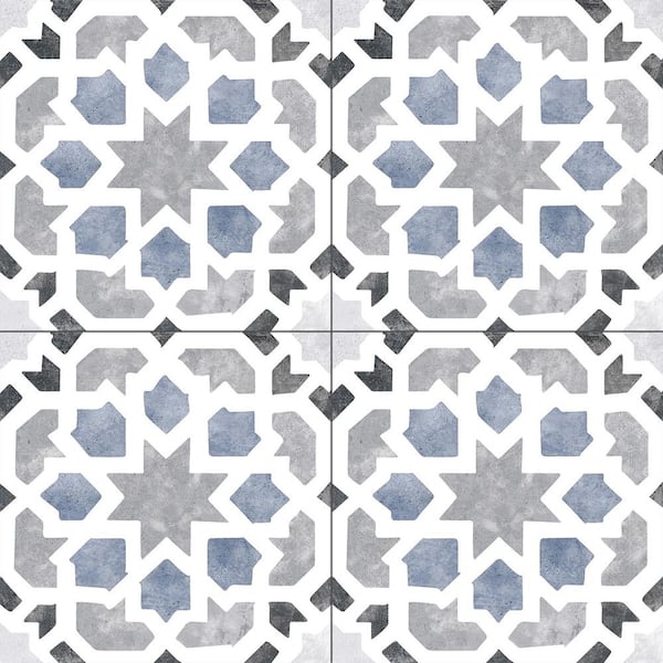 Luv Charmed Black/White/Blue/Gray 8 in. x 8 in. Smooth Matte Porcelain Floor and Wall Tile Sample